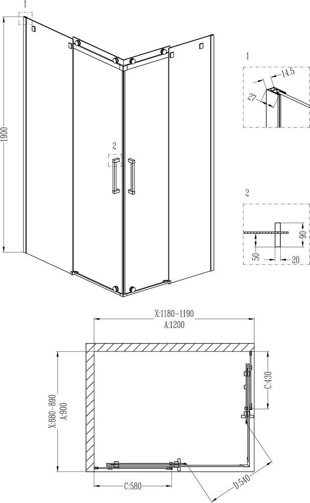 Приобрести grossman душевое ограждение cosmo 120х90 см, прямоугольное, хром\ прозрачное gr-1120l