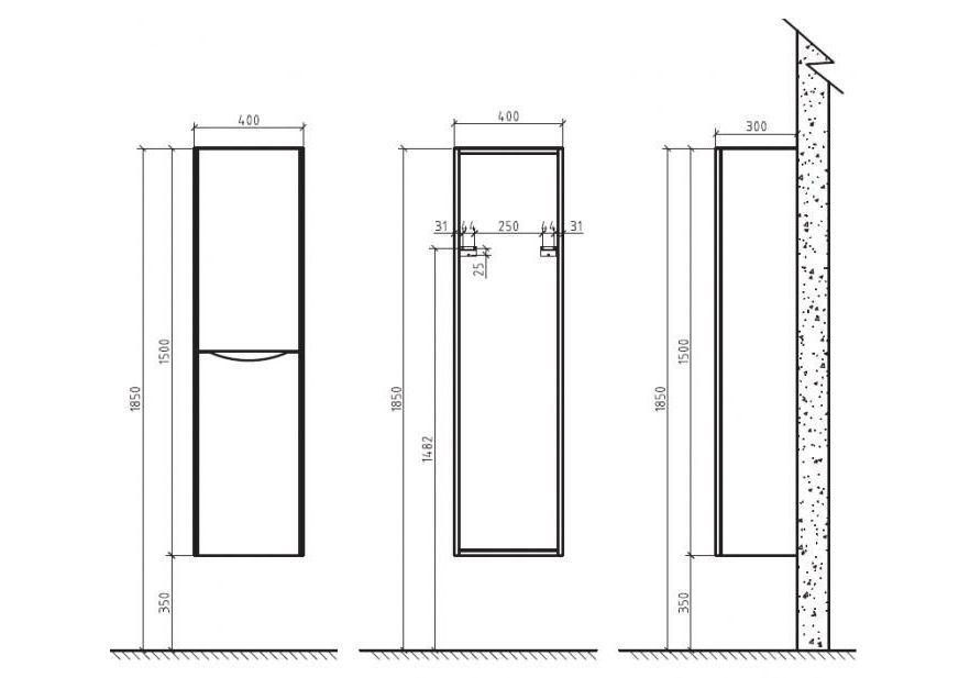 Приобрести пенал подвесной belbagno ancona-n-1500-2a-sc-bl-l 40 см, левый, белый