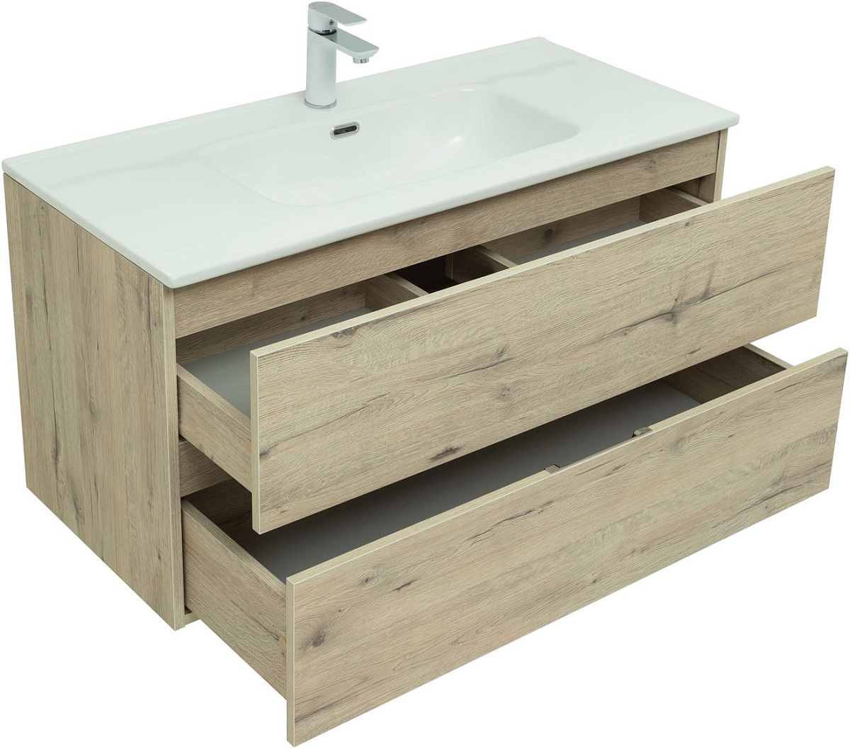 Приобрести aquanet тумба с раковиной алвита new 100 см, 2 ящика, дуб веллингтон белая