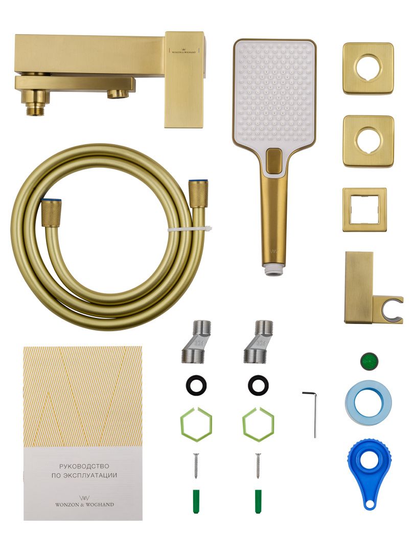 Приобрести смеситель для ванны с душем wonzon & woghand cube, брашированное золото (ww-88639016-bg)