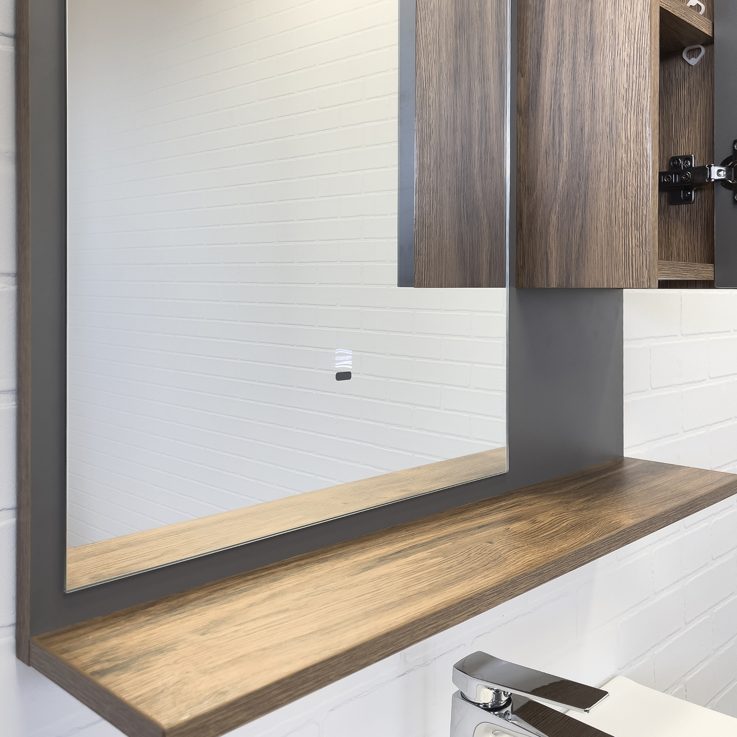 Приобрести сomforty зеркало-шкаф кемер-75 с подсветкой, антрацит/дуб тёмно-коричневый