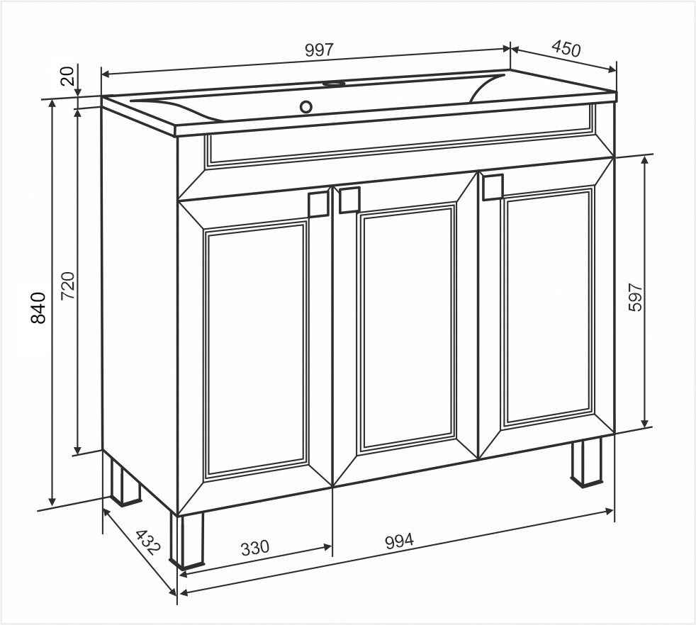 Приобрести aqua de marco тумба напольная с раковиной ostin 100см. 3 двери