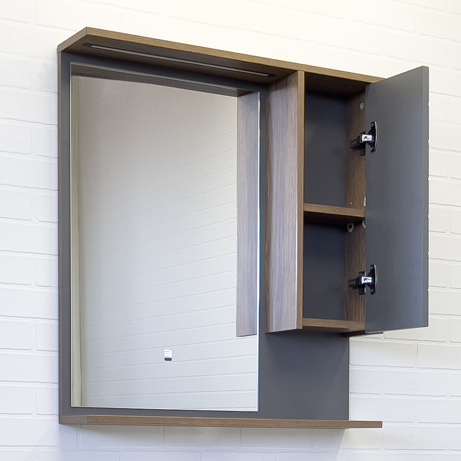 Приобрести сomforty зеркало-шкаф кемер-75 с подсветкой, антрацит/дуб тёмно-коричневый