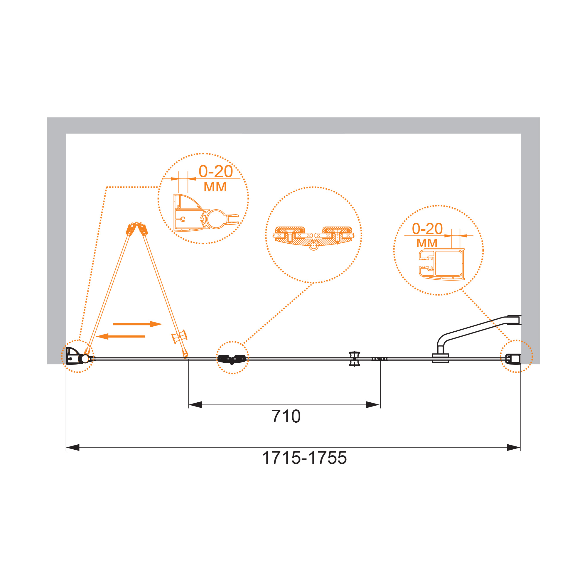 Приобрести cezares душевая дверь elena 173 см, хром elena-w-bs-13-100+40/40-c-cr