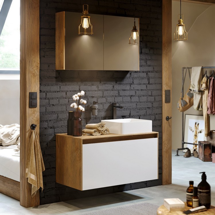 Приобрести тумба подвесная aqwella mobi со столешницей 100 см, дуб балтийский mob0110w+mob0710db