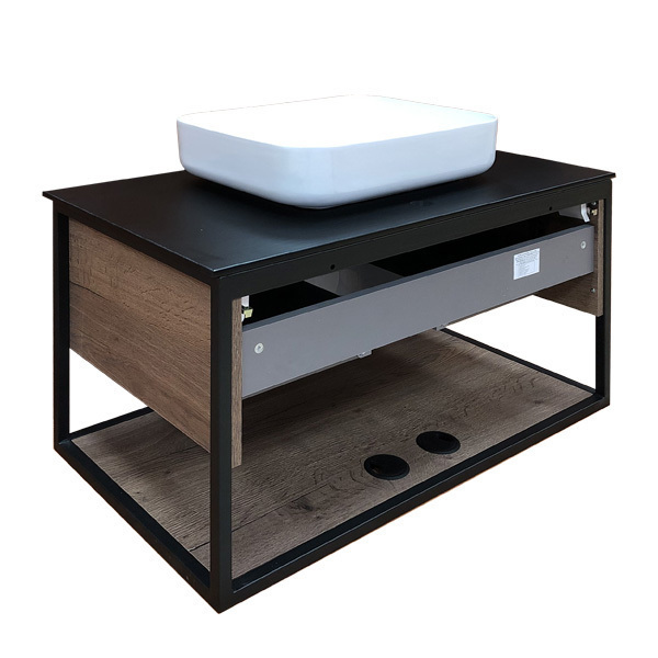 Приобрести сomforty тумба со столешницей "кёльн-90-1", дуб темный с черной столешницей и раковиной