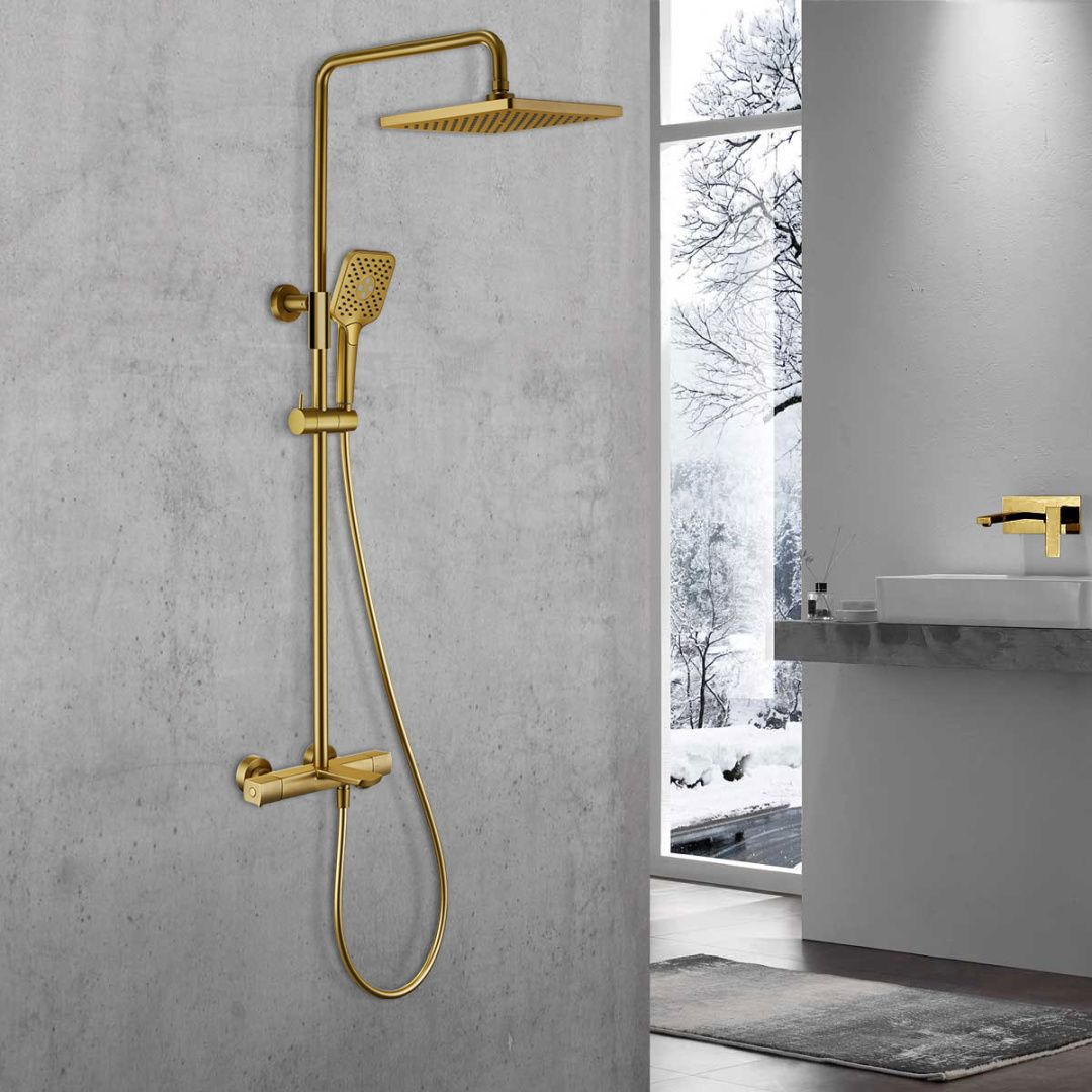 Приобрести vincea душевая стойка next, термостат, брашированное золото vsfs-1n1tbg