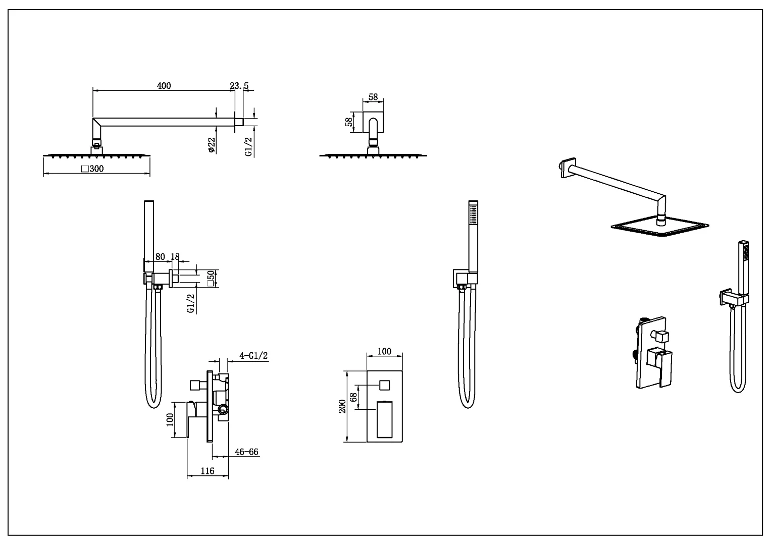 Приобрести boheme душевая система qubic, встраиваемая, хром 474-3-cr