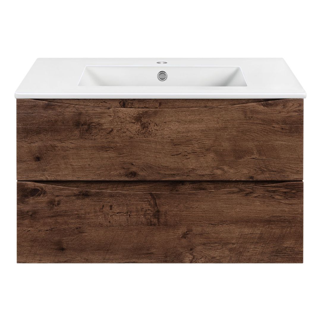 Приобрести vincea тумба подвесная mia 80 см, темное дерево с белой раковиной vmc-2mc800rw;vbs-13980