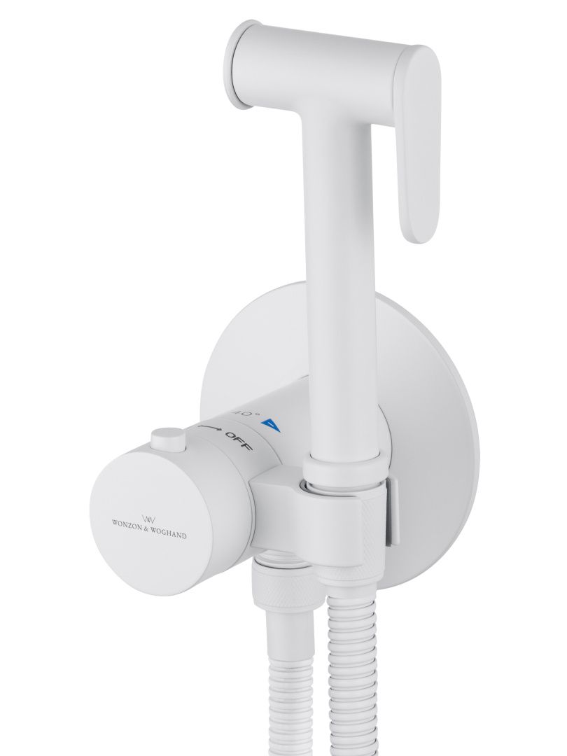 Приобрести смеситель с гигиеническим душем и термостатом встраиваемый wonzon & woghand, белый матовый (ww-88829909-mw)