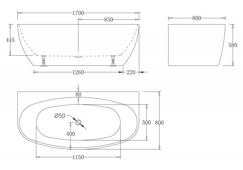Приобрести ванна акриловая пристенная belbagno 170х80 см, bb83-1700