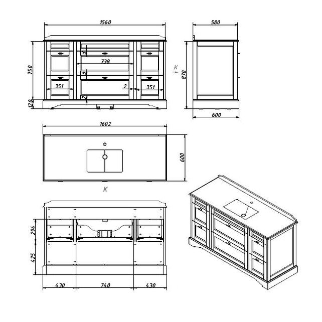 Приобрести caprigo тумба с раковиной greenwich 160 см, голубая, эмаль