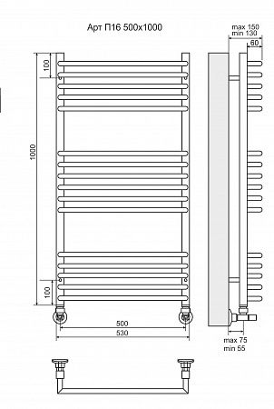 Приобрести terminus полотенцесушитель арт п16 50х100 см, водяной, хром