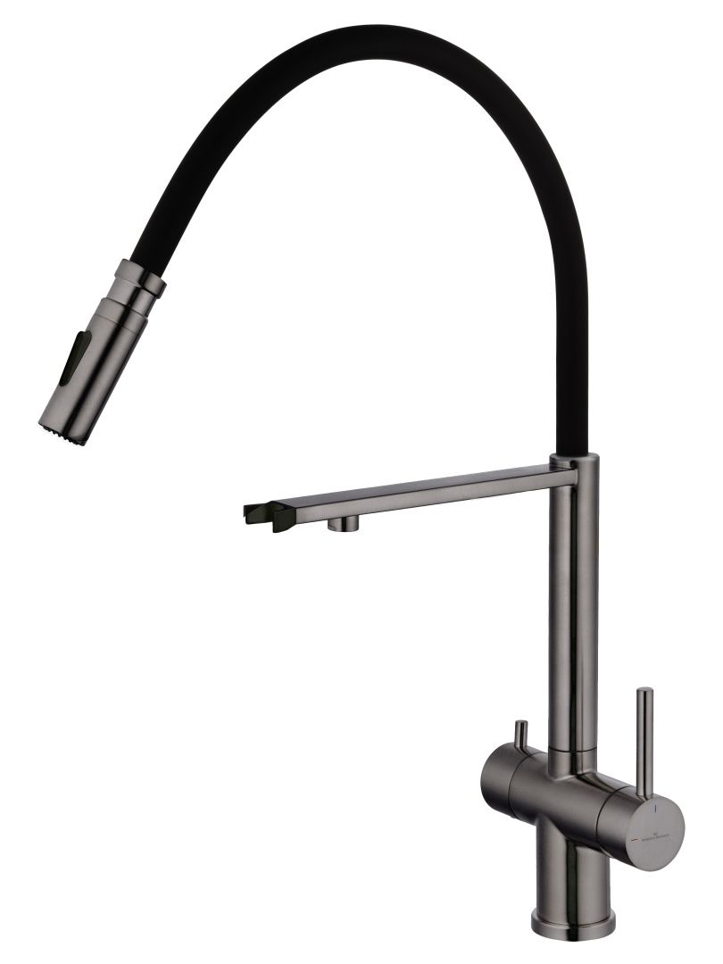 Приобрести смеситель для кухни с гибким изливом и подключением фильтра wonzon & woghand, темный графит (ww-88458009-bgm)