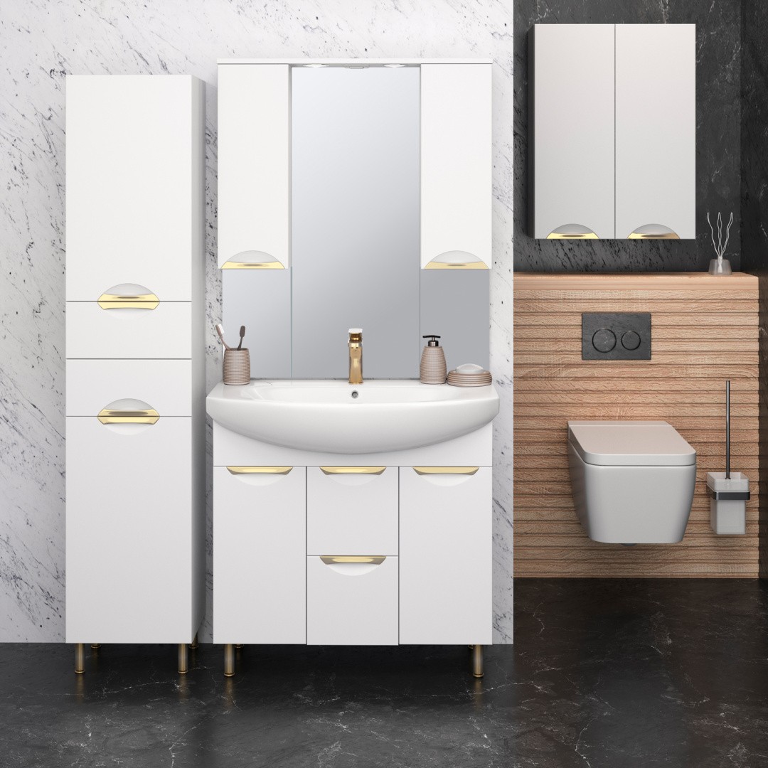 Приобрести aqua de marco зеркало-шкаф eleganse 85 см, белый\золото 1085cgele