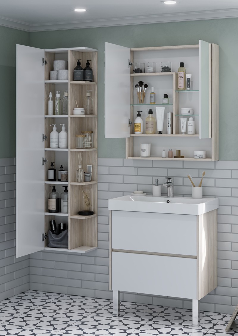 Приобрести акватон зеркало шкаф  сканди 70 белый, дуб рустикальный