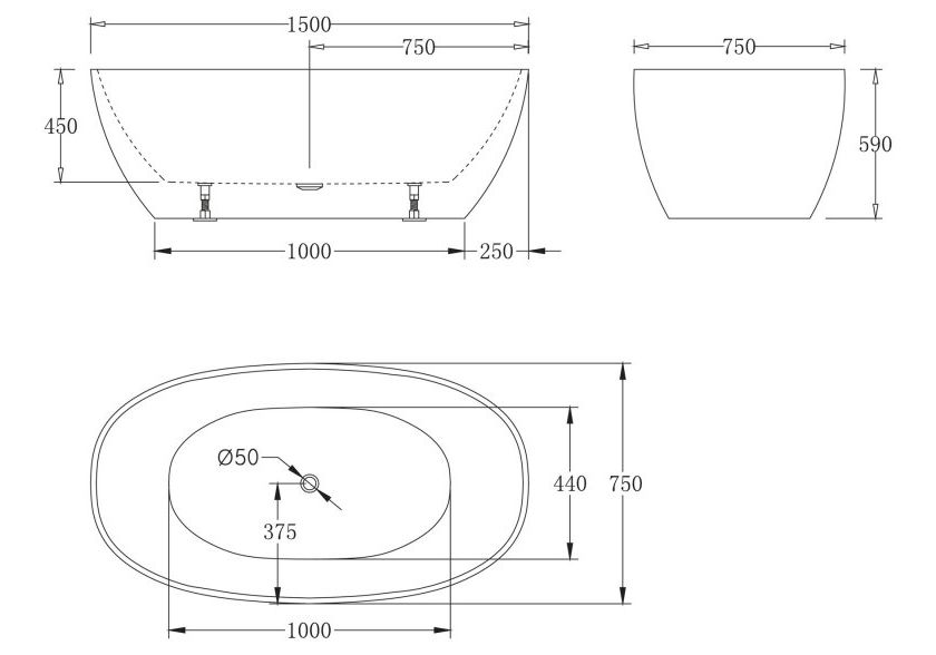 Приобрести ванна акриловая отдельностоящая belbagno 150х75 см, bb81-1500