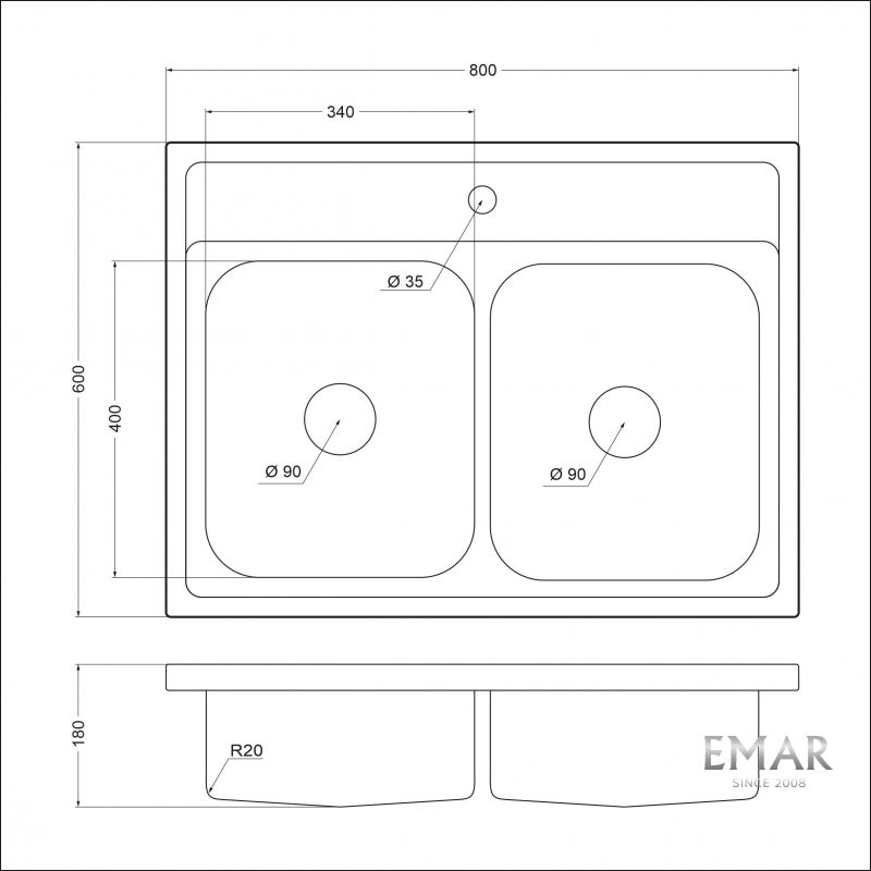 Приобрести emar кухонная мойка 80х60 см, хром 6080a(q)