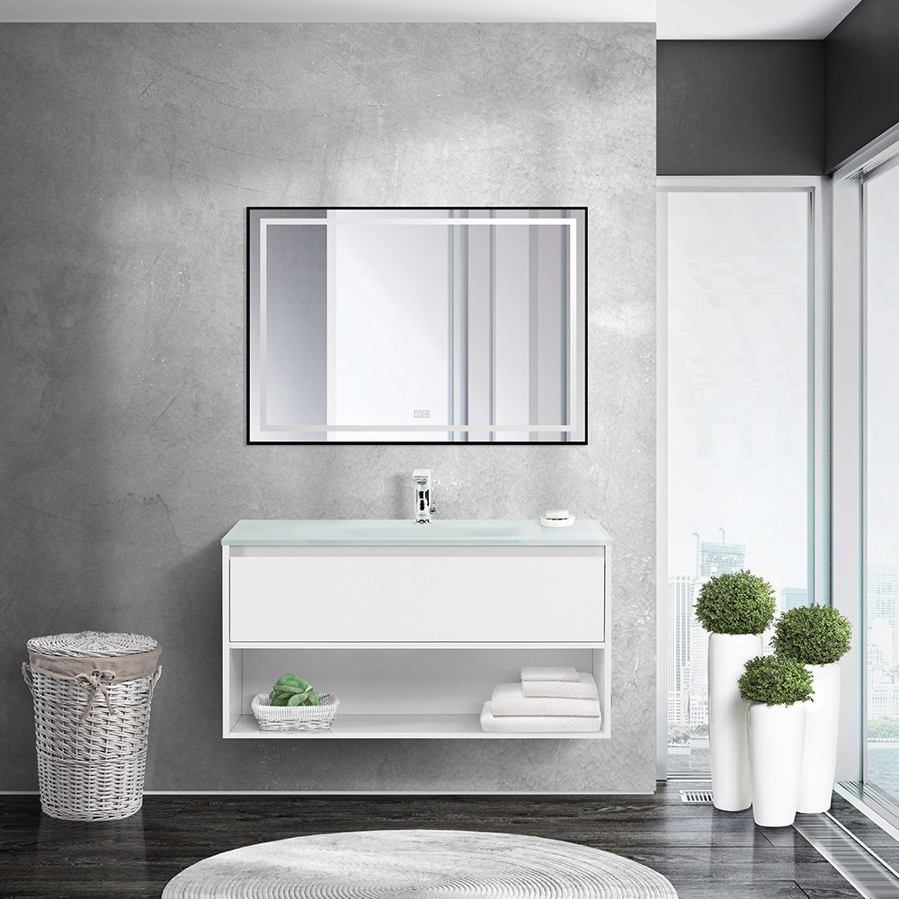 Приобрести belbagno тумба c раковиной kraft 90 см, с одним ящиком и полкой, подвесная bianco opaco, стеклянная раковина