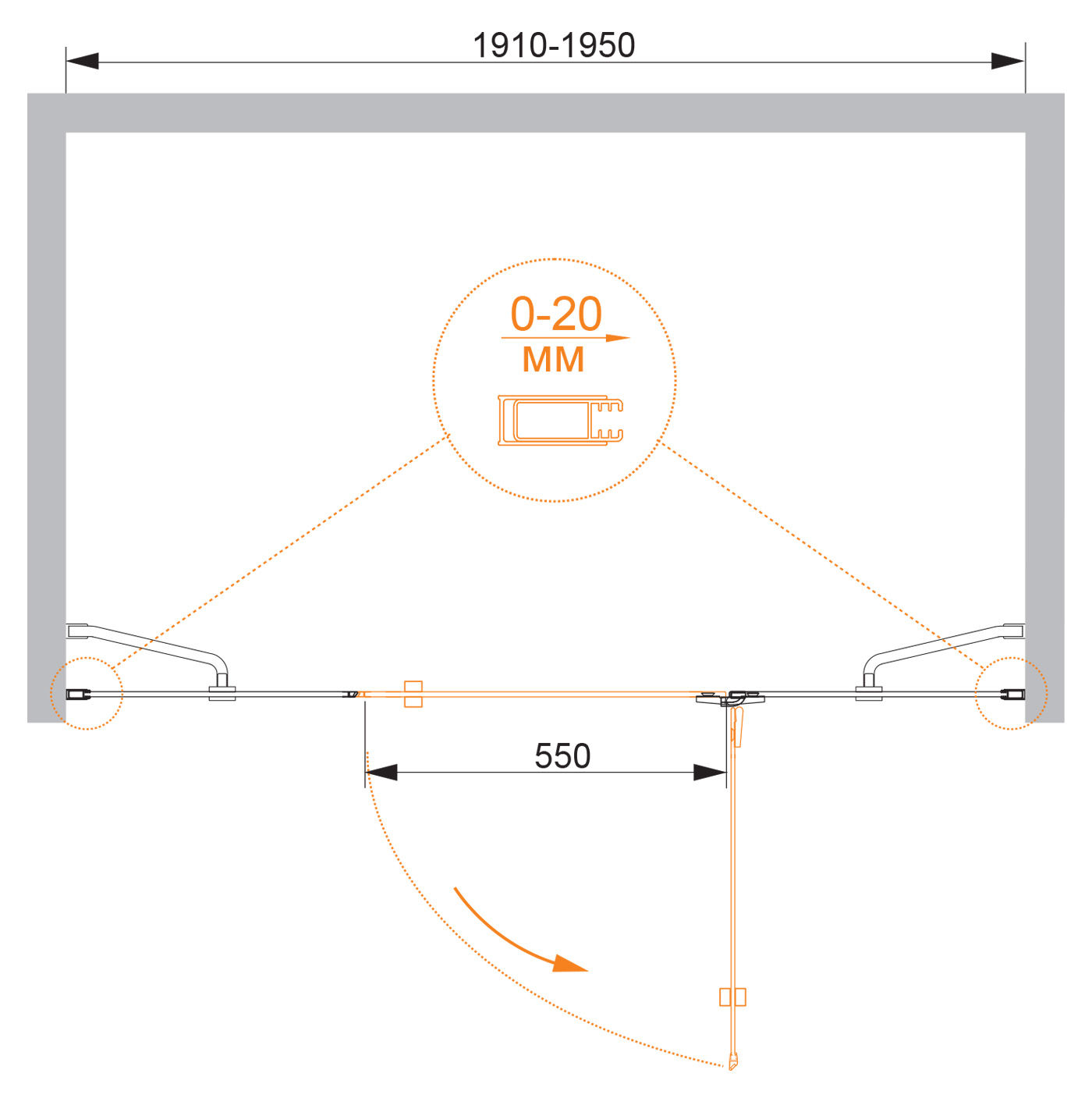 Приобрести cezares душевая дверь bergamo 195 см, хром bbergamo-w-b-13-100+60/40-c-cr-r