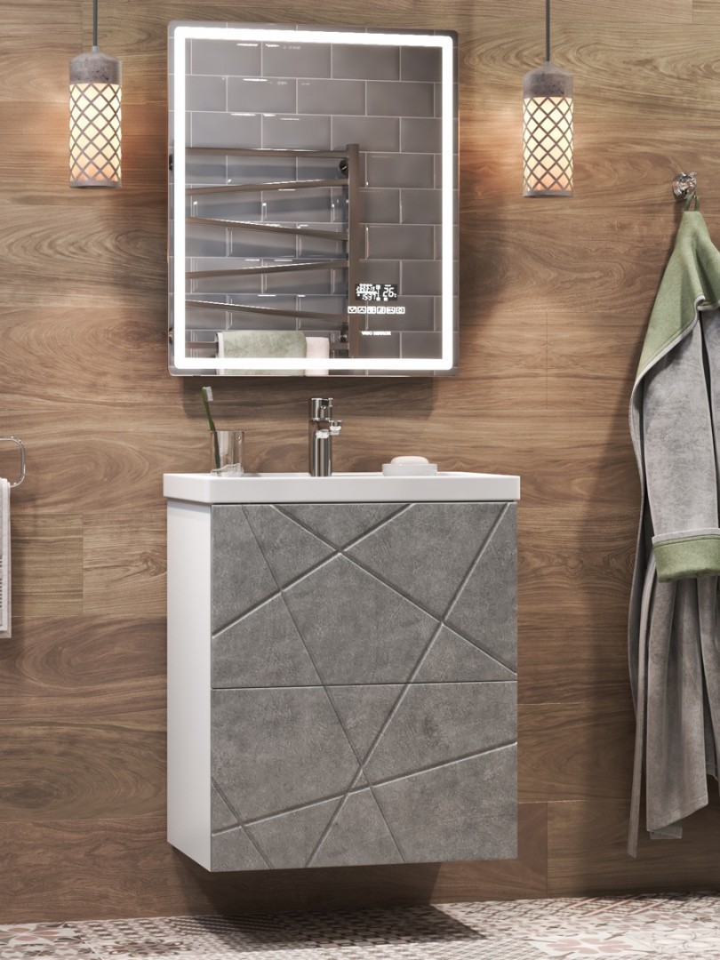 Приобрести vigo тумба с раковиной geometry 60см, 2 ящика, напольная, бетон tn.geo.fos.60.2y бетон