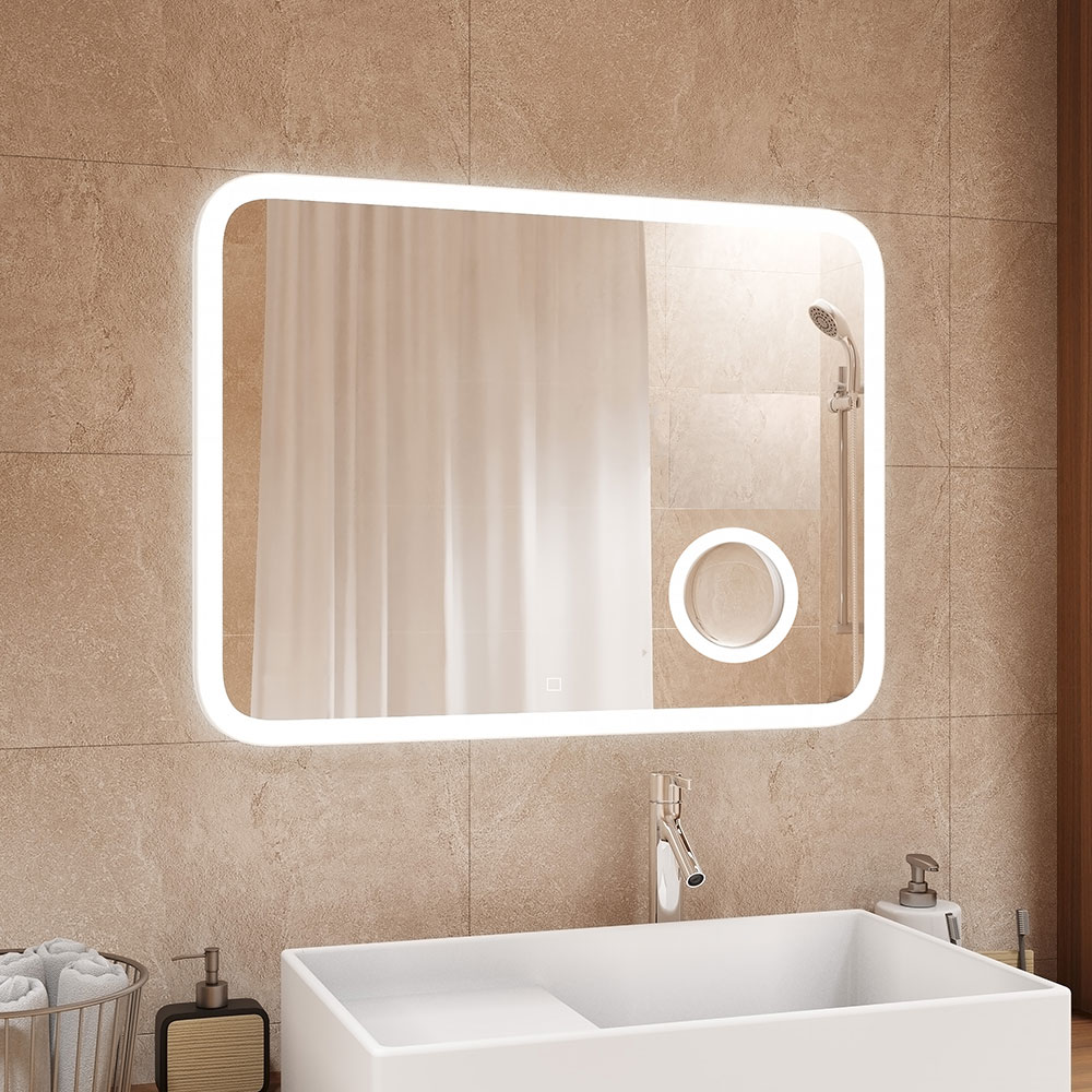 Приобрести azario зеркало эльза 80х55см c подсветкой, сенсор выключатель, часы, подогрев led-00002596