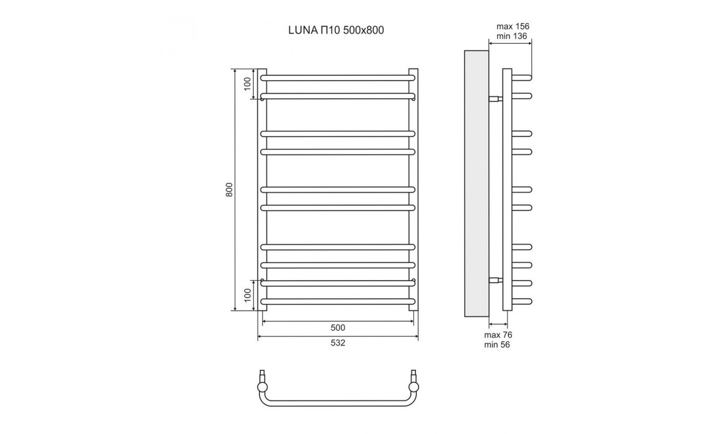 Приобрести lemark полотенцесушитель luna п10 500x800 мм водяной, хром lm41810