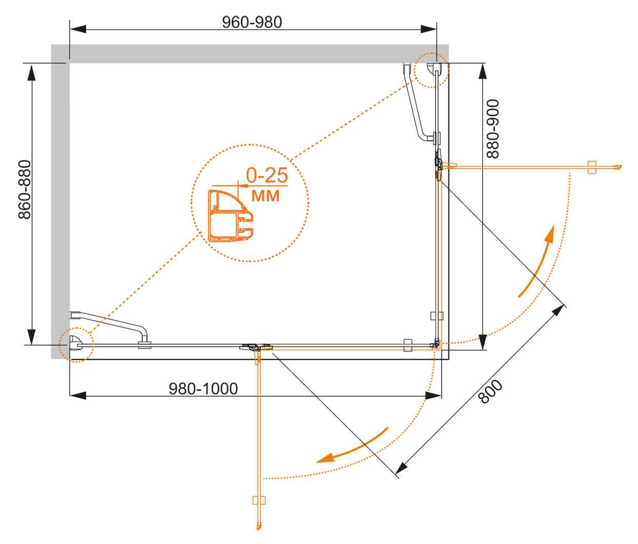 Приобрести cezares душевое ограждение bergamo 100х90 см, хром bergamo-w-ah-2-100/90-c-cr-l