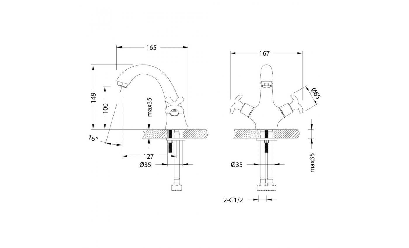 Приобрести lemark смеситель для раковины flora, двухвентильный, хром lm0106c