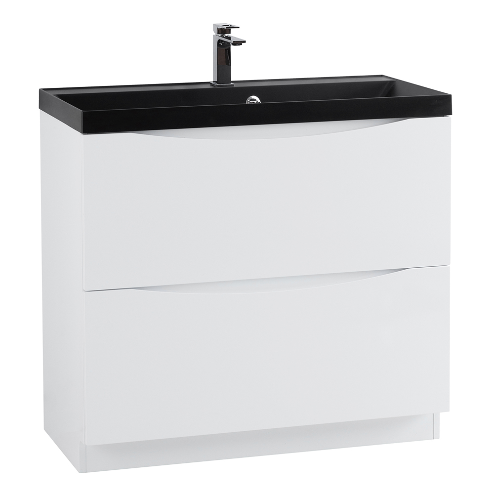 Приобрести belbagno тумба с раковиной marino 90 см, напольная bianco lucido, чёрная раковина