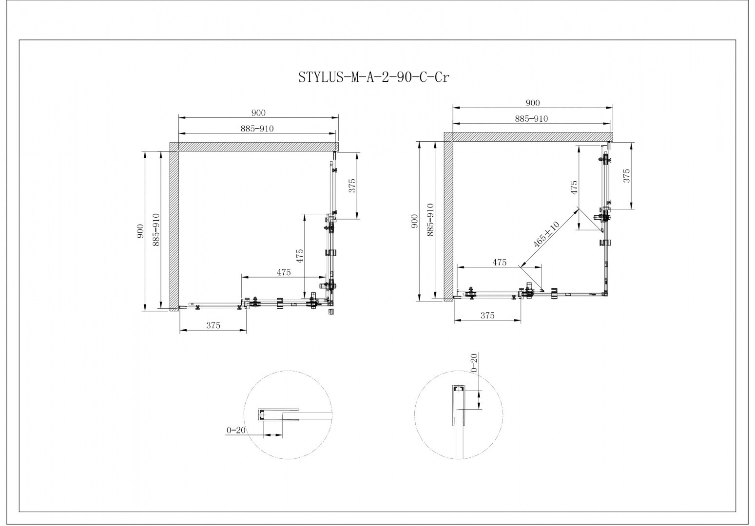 Приобрести cezares душевое ограждение stylus-o-m-a-2 90х90см stylus-o-m-a-2-90-c-cr