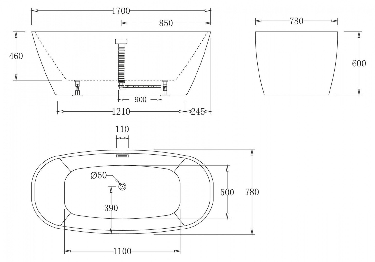 Приобрести ванна акриловая отдельностоящая belbagno 170x78 см, bb72-1700