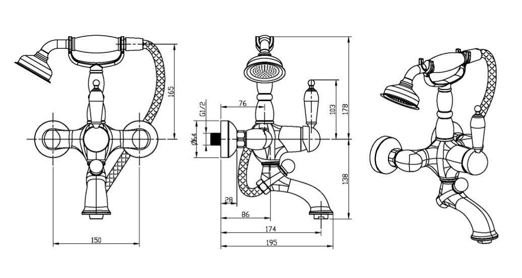 Приобрести boheme смеситель для ванны medici ripresa, бронза\кристаллы 303-sw