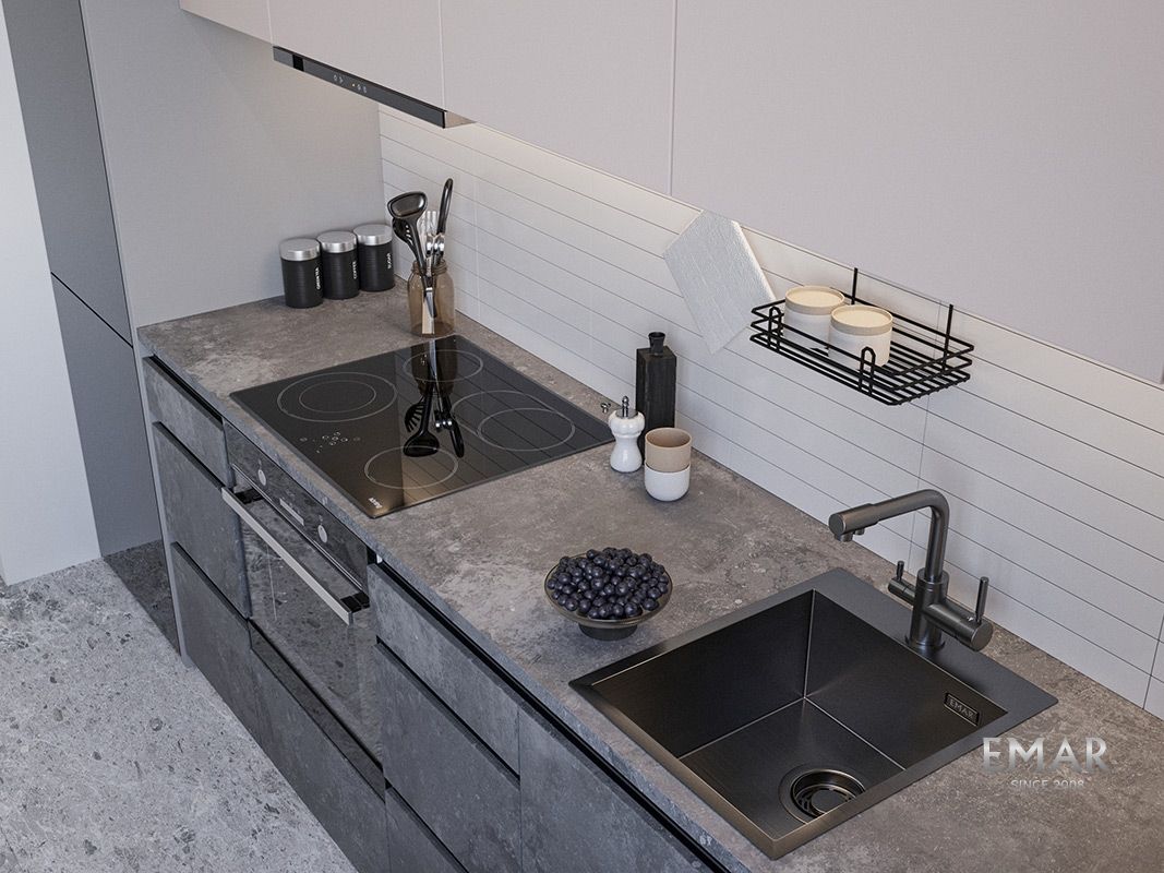 Приобрести emar кухонная мойка 41х51 см, графит emb-128a pvd nano dark