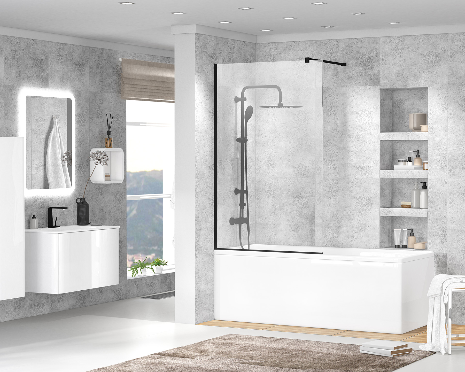 Приобрести cezares шторка для ванны liberta 90 см, черный liberta-v-1-90/155-c-nero