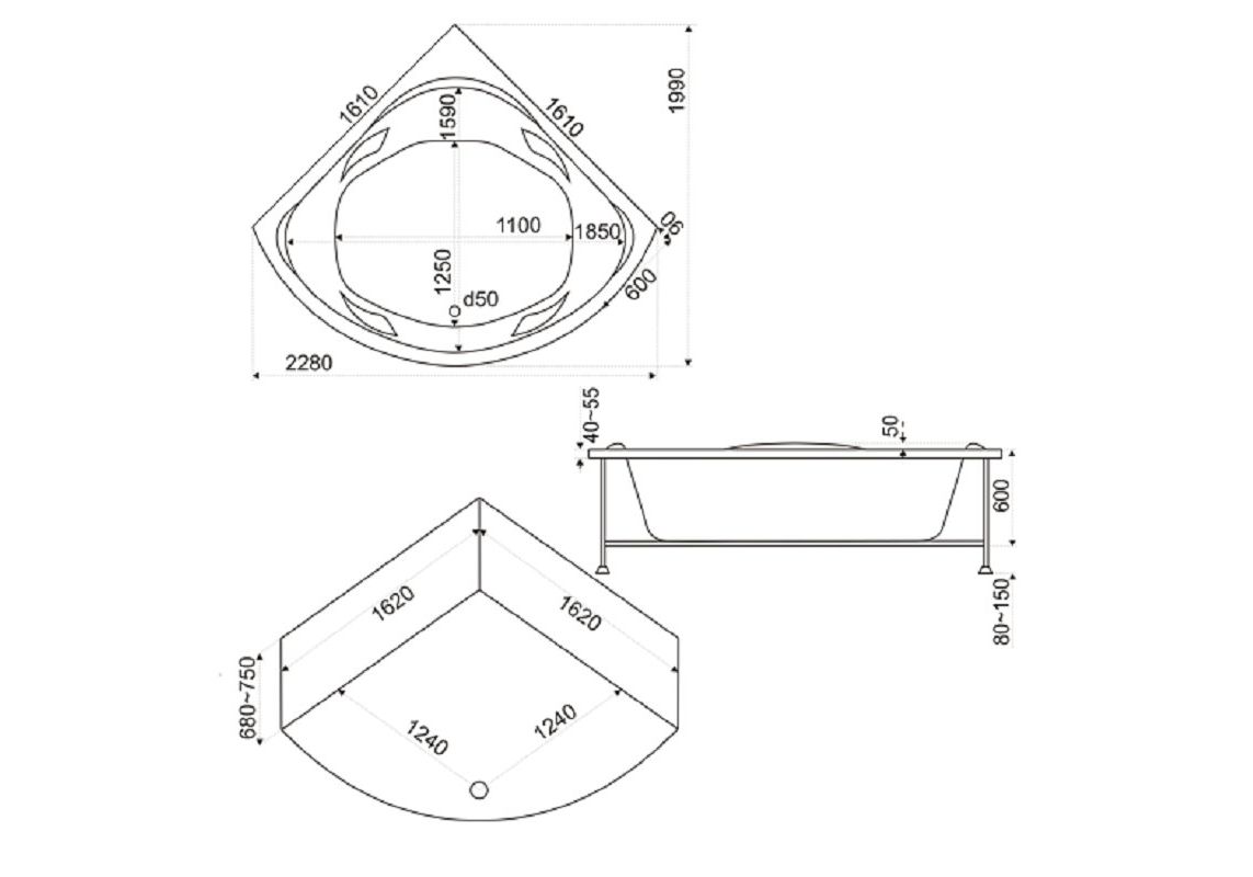 Приобрести bas акриловая ванна ривьера 161*161