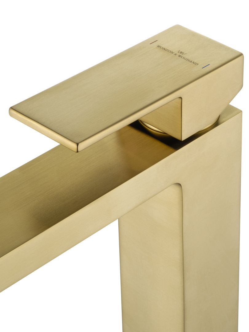 Приобрести смеситель для раковины высокий wonzon & woghand cube, брашированное золото (ww-88239016-bg)