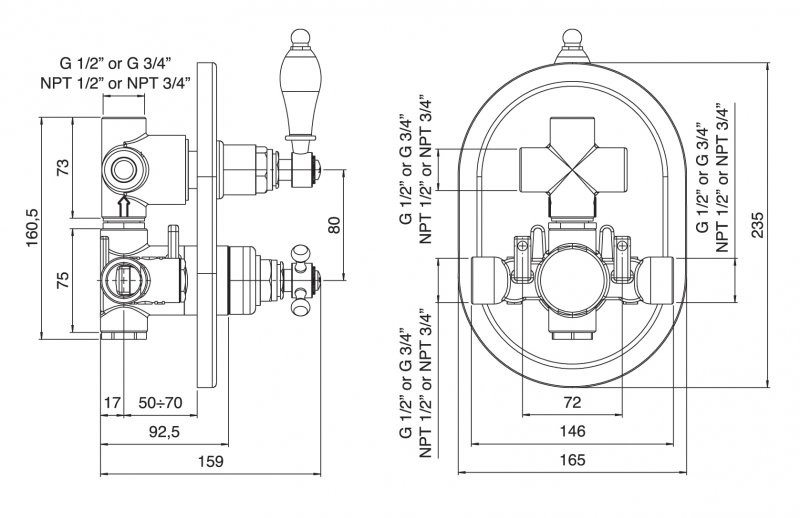 Приобрести cezares смеситель скрытого монтажа elite с термостатом, золото elite-vdim2-t-03/24-bi