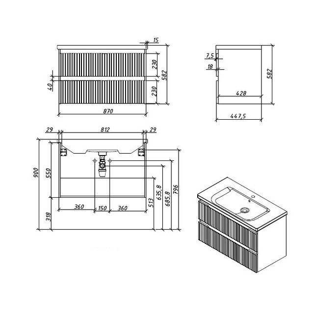 Приобрести caprigo тумба с раковиной forte stripe 90 см, фисташка