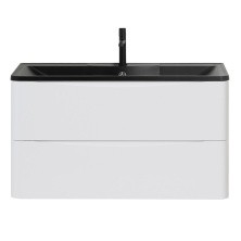 BelBagno Тумба с раковиной ACQUA 100 см, подвесная Bianco Lucido, чёрная раковина