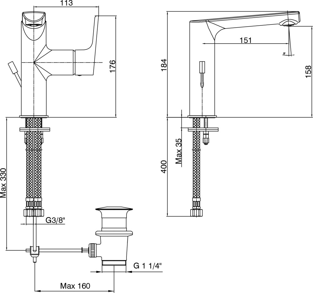 Приобрести смеситель для раковины e.c.a. luna 158мм 102108973ex