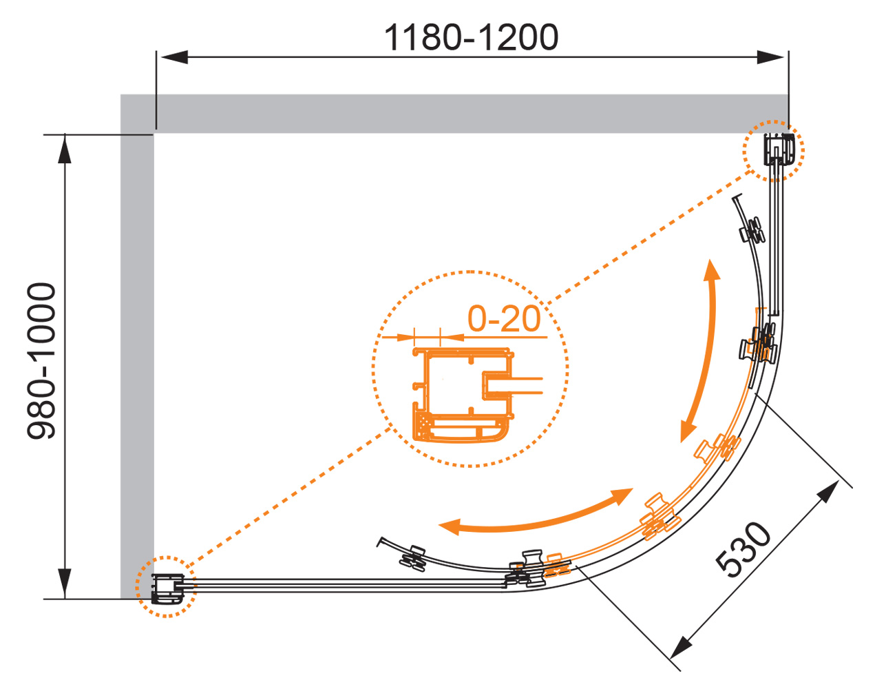 Приобрести cezares душевое ограждение anima 120х100 см, хром anima-w-rh-2-120/100-c-cr-l