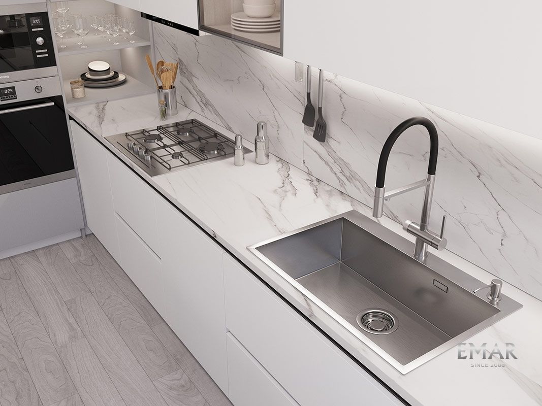 Приобрести emar кухонная мойка 74х50 см, сатин emb-125a pvd nano satine