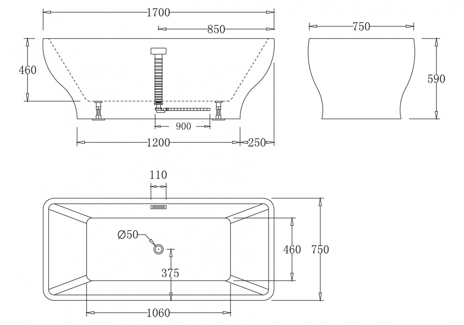Приобрести ванна акриловая отдельностоящая belbagno 170x75 см, bb73-1700
