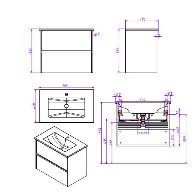 Приобрести caprigo тумба с раковиной seattle 80 см, дуб эльвезия, экошпон