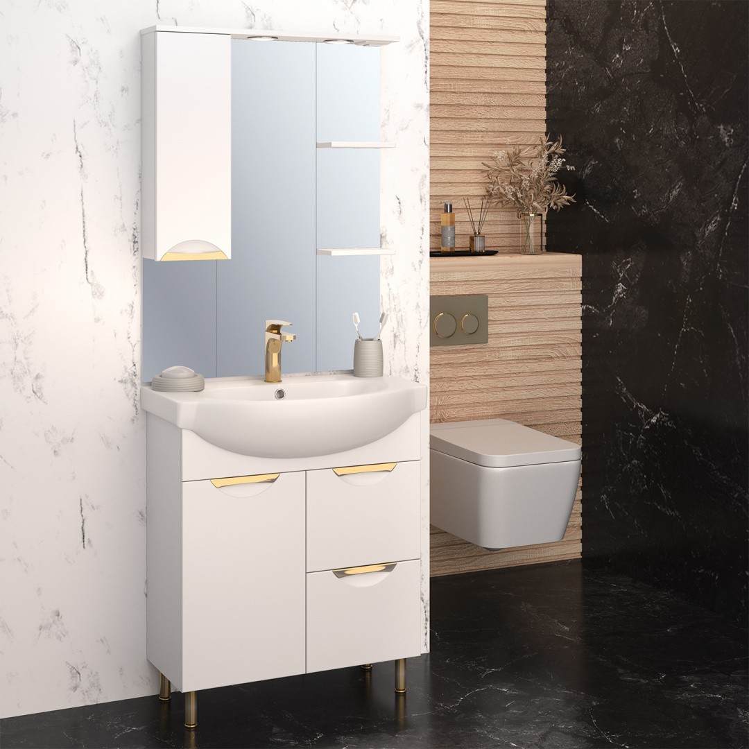 Приобрести aqua de marco зеркало-шкаф eleganse 75 см, левое, белый\золото 1075gele/l