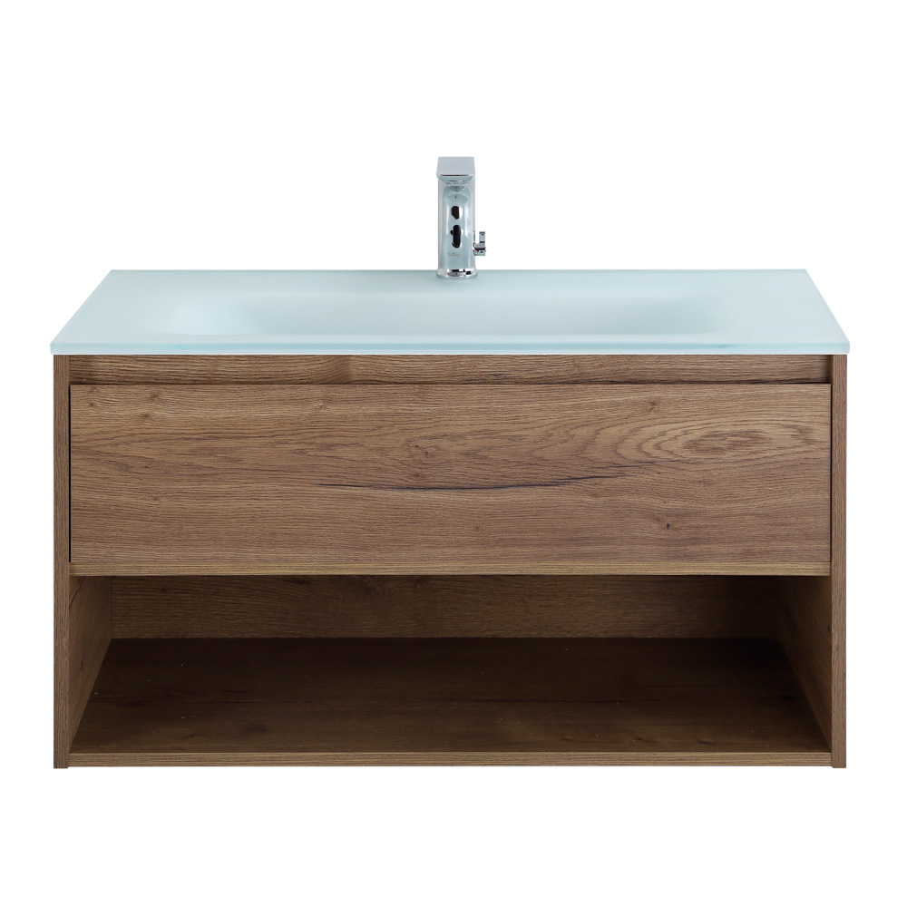 Приобрести belbagno тумба c раковиной kraft 100 см, с одним ящиком и полкой, подвесная rovere tabacco, белая раковина