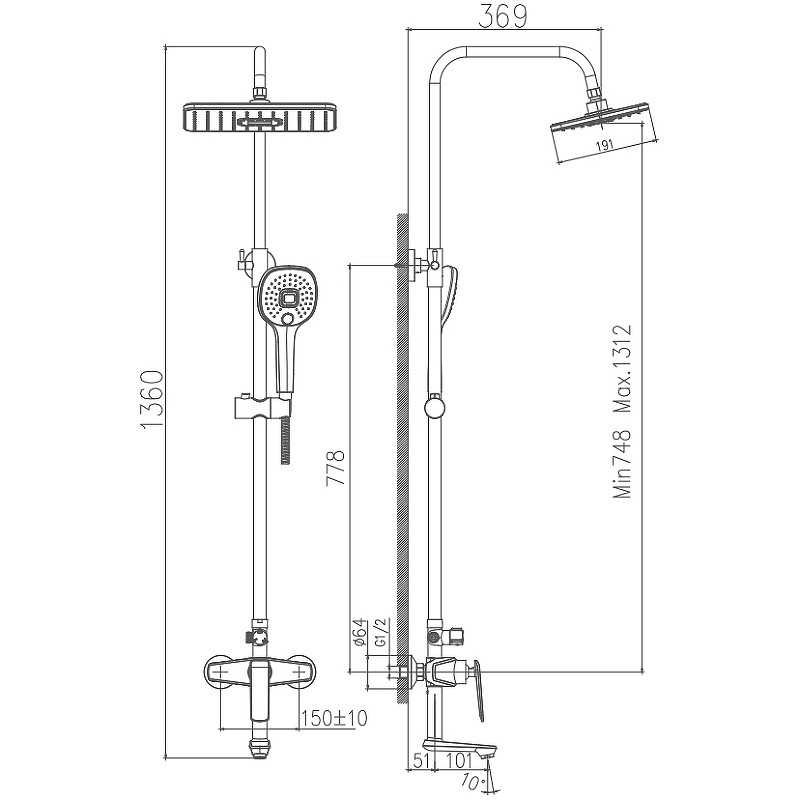 Приобрести haiba душевая система, прямоугольная d-290мм, черный hb24548-7