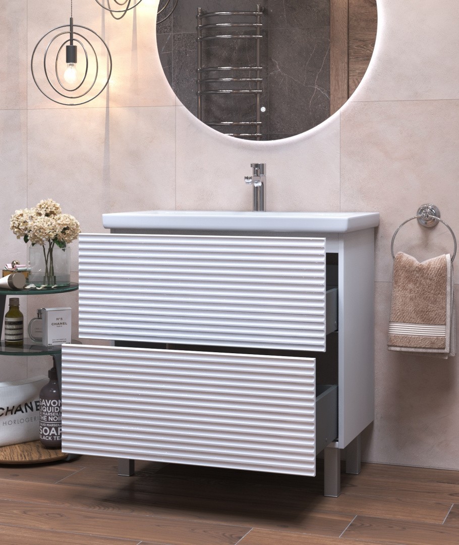 Приобрести vigo тумба с раковиной otti 80см, 2 ящика, напольная, белая tn.ott.com.80.2y