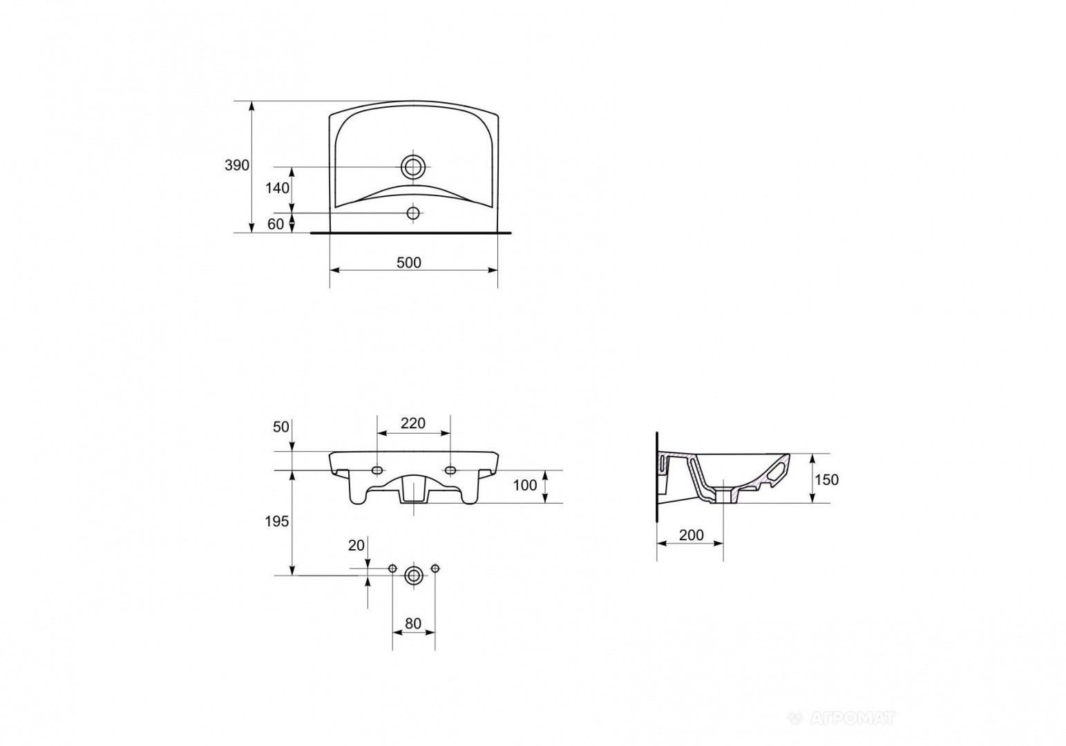 Приобрести раковина подвесная cersanit carina 50 см